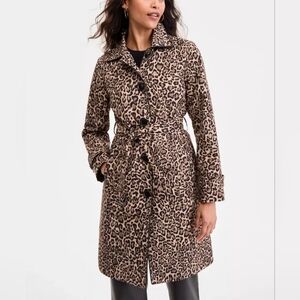 MICHAEL KORS Water Resistant Leopard Belted Hooded Trench Coat Rain Jacket Small